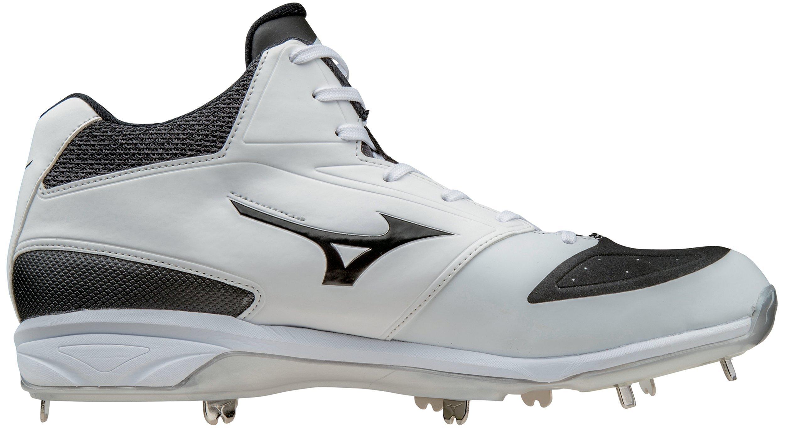 Black/White Mizuno Mens 9-Spike Dominant IC Mid Metal Baseball Cleat Athletic Shoe 